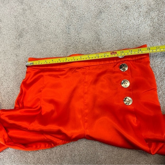 Zara RARE Orange Satin Effect cropped pants wide leg culottes gold buttons Sz XL - Picture 10 of 15